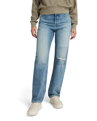 G-Star RAW Damen Viktoria High Straight Jeans, Blau (Faded Ripped Denali Blue D23959-D499-G668), 32W / 32 im Sale
